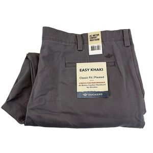 Dockers Easy Khaki Mens 44x32 Classic Fit Pleated Stretch Performance Pants Gray